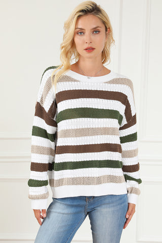 Striped  Dropped Shoulder Sweater