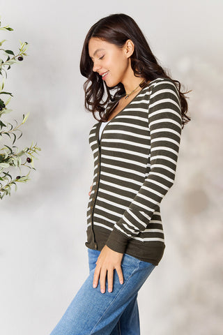 Full Size Striped Snap Down Cardigan