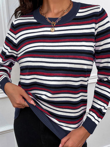 Striped Round Neck Long Sleeve Sweater