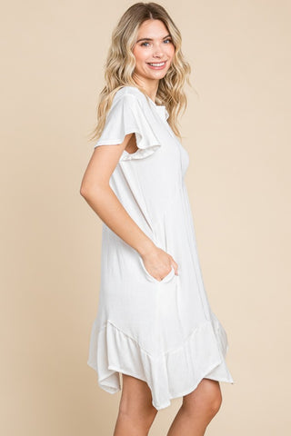 Full Size Short Sleeve Ruffled Asymmetric Hem Dress