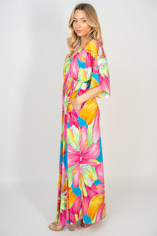 Printed V-Neck Maxi Dress with Pockets