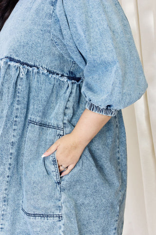 Full Size Oversized Denim Baby doll Dress