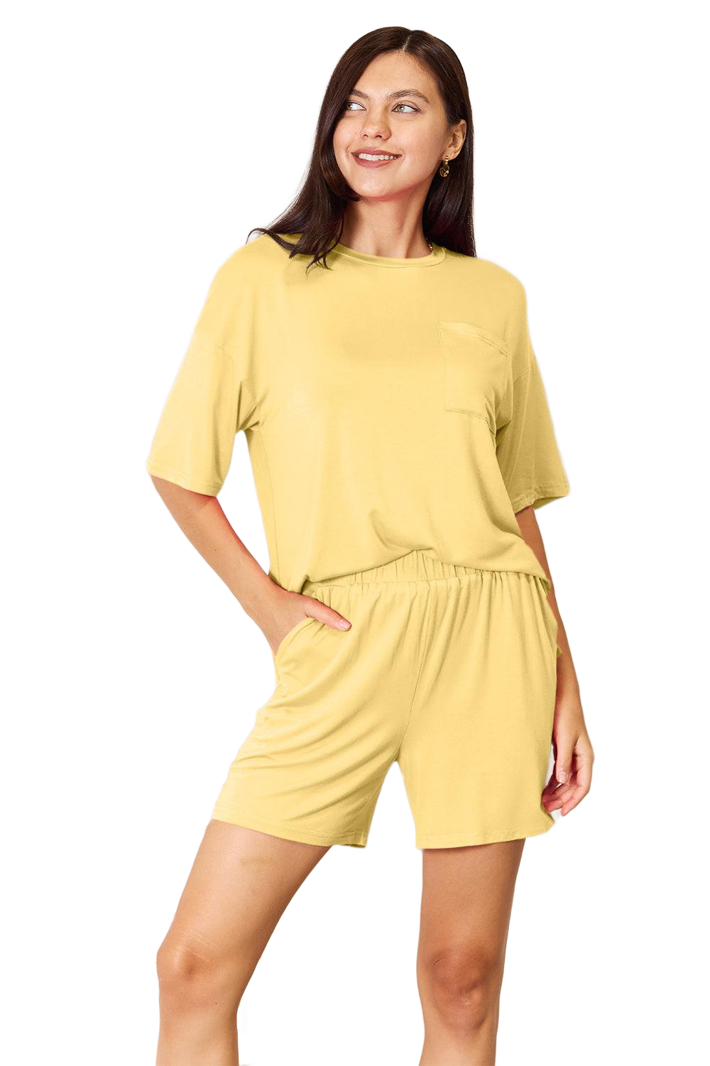 Full Size Round Neck Drop Shoulder T-Shirt and Shorts Set