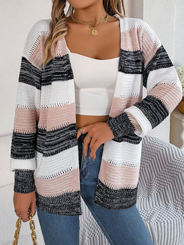 Striped Open Front Cardigan