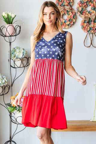 Full Size US Flag Theme Contrast Tank Dress