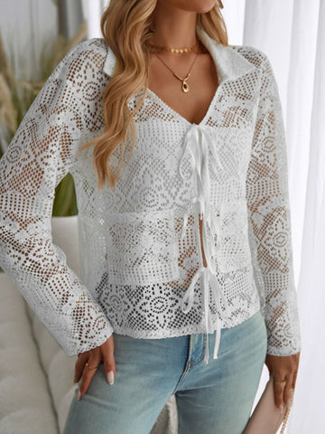 Tied Collared Neck Long Sleeve Top