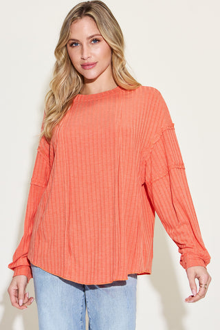 Full Size Ribbed Round Neck Long Sleeve T-Shirt