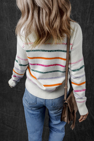 Striped Round Neck Dropped Shoulder Sweater