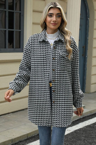 Hounds tooth Button Up Dropped Shoulder Coat