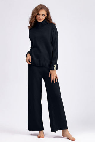 Basic Be High-Low Turtleneck Long Sleeve Top and Pants Sweater Set