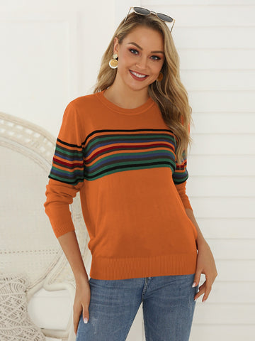 Striped Round Neck Long Sleeve Sweater