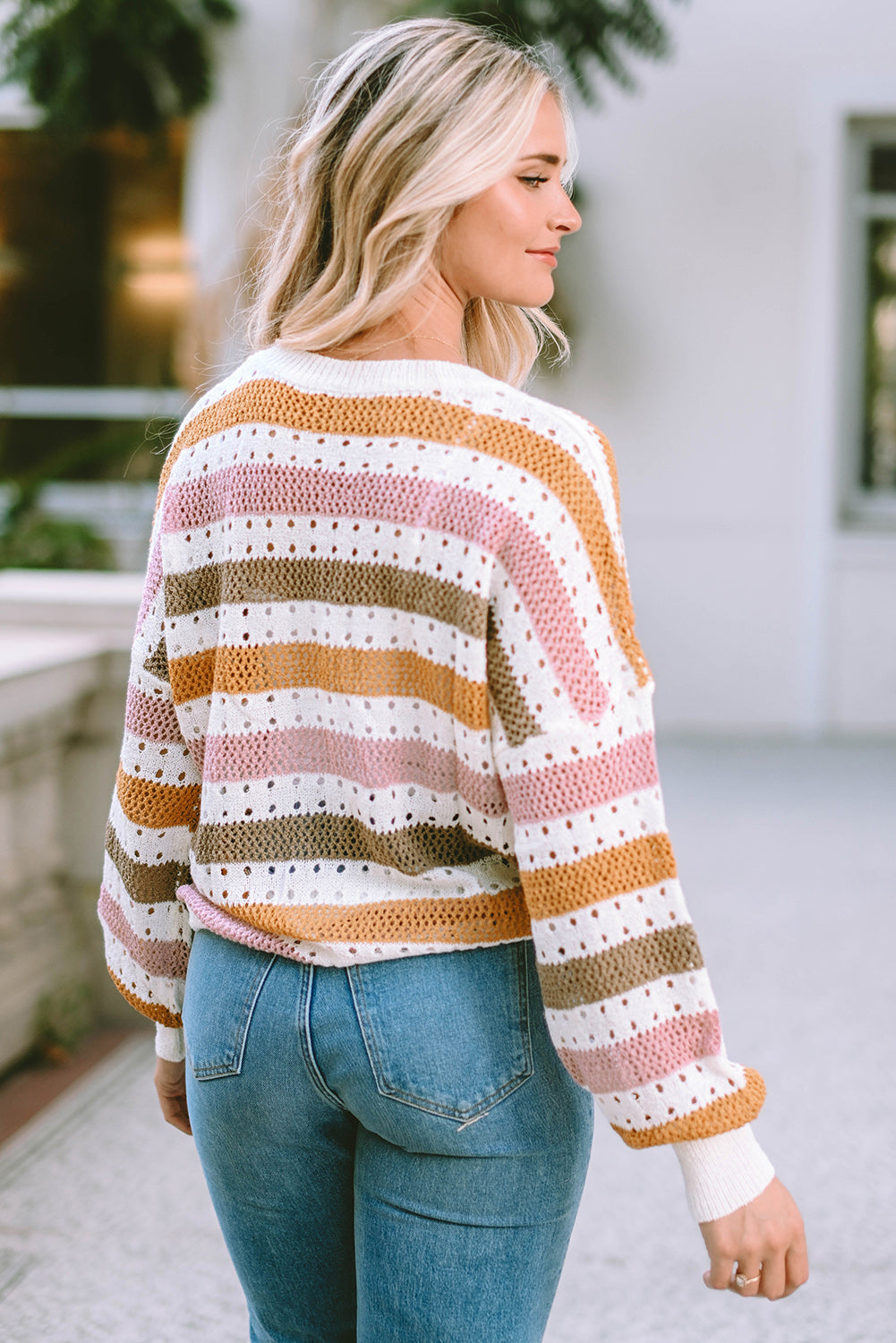 Striped Round Neck Long Sleeve Knit Top