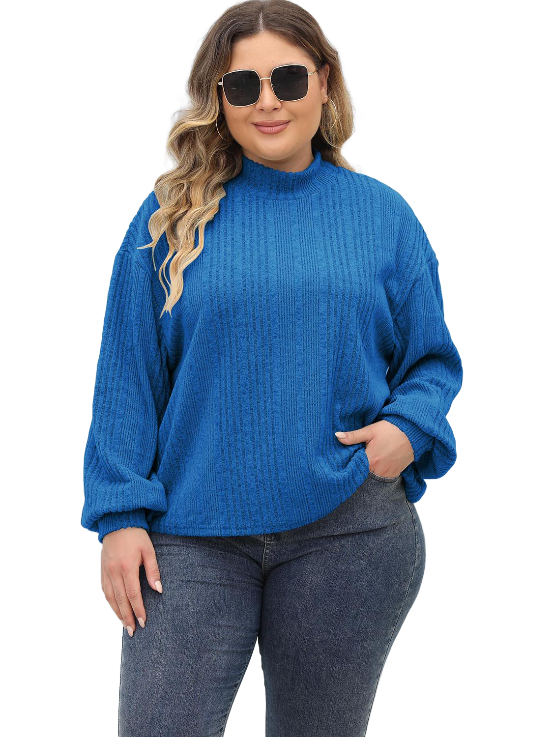 Plus Size Mock Neck Long Sleeve Knit Top