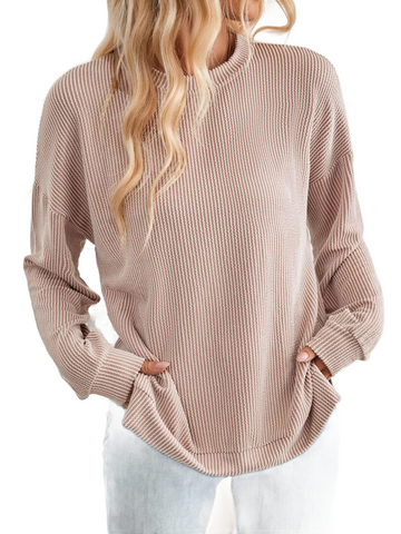 Slit Round Neck Long Sleeve Sweatshirt