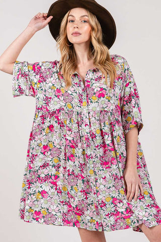 Floral Button Down Mini Shirt Dress