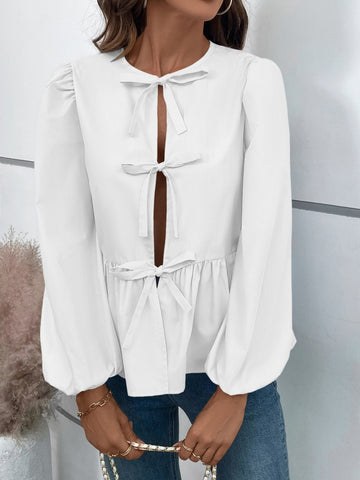 Peplus Tied Long Sleeve Blouse