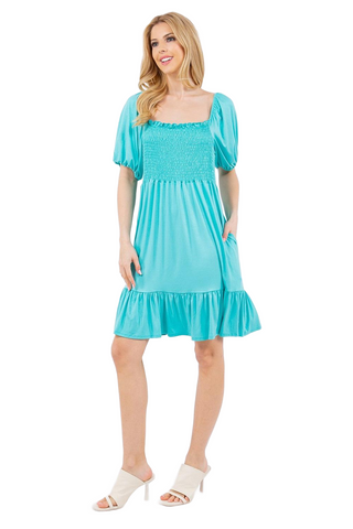 Full Size Ruffle Hem Short Sleeve Smocked Dress