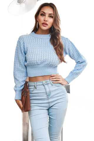 Round Neck Long Sleeve Cropped Sweater