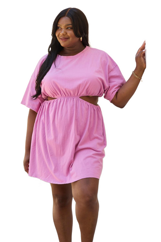 Summer Field Full Size Cutout T-Shirt Dress in Carnation Pink