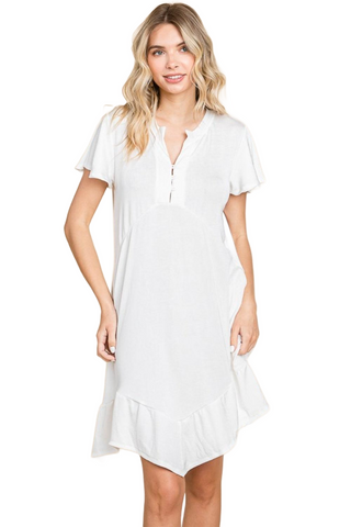 Full Size Short Sleeve Ruffled Asymmetric Hem Dress