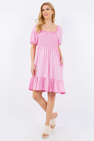 Full Size Ruffle Hem Short Sleeve Smocked Dress