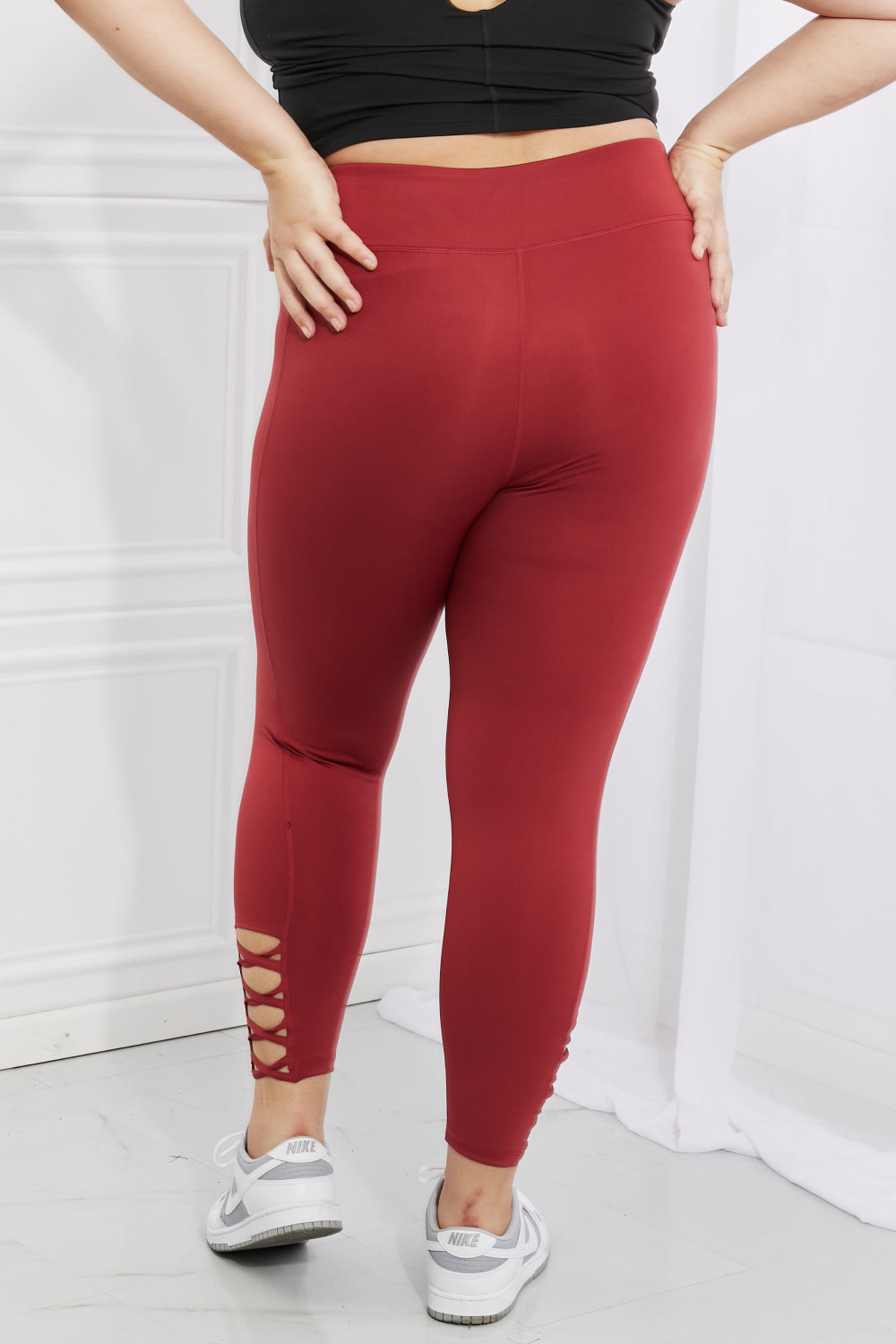 Full Size Ankle Cutout Active Leggings in Brick Red