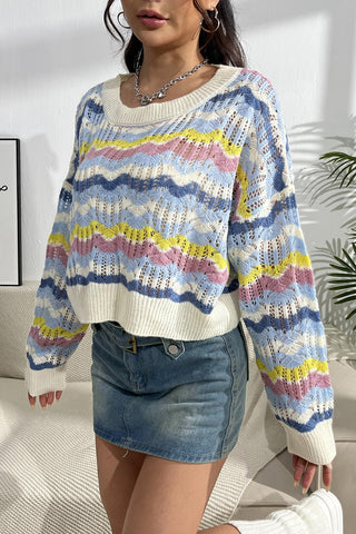 Striped  Dropped Shoulder Sweater