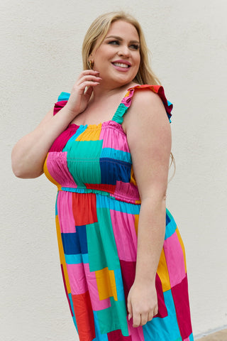 Multicolored Square Print Summer Dress