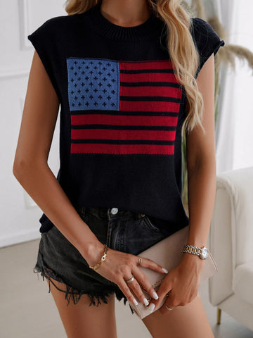 US Flag Round Neck Sweater Vest