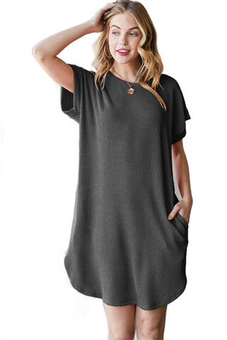 Full Size Ribbed Round Neck Short Sleeve Tee Dress