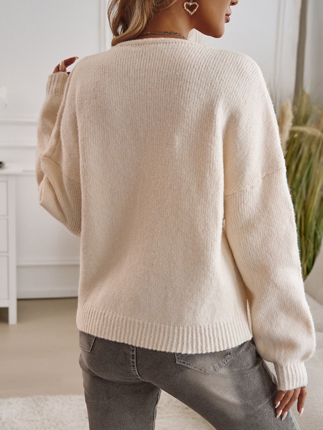 Tied Round Neck Dropped Shoulder Cardigan