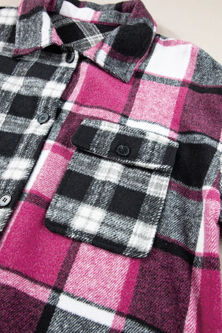 Pocketed Plaid Collared Neck Long Sleeve Shacked