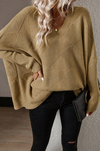 V-Neck Bating Sleeve Pullover Sweater