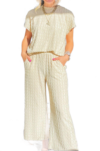 Round Neck Top and Wide Leg Pants Set