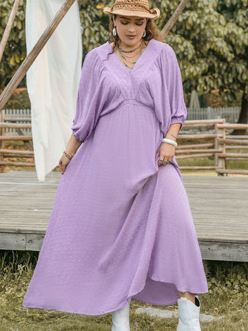 Plus Size  V-Neck Midi Dress