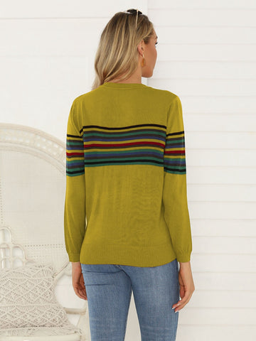 Striped Round Neck Long Sleeve Sweater