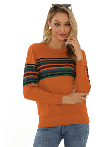 Striped Round Neck Long Sleeve Sweater