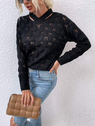 Cutout Dropped Shoulder Sweater