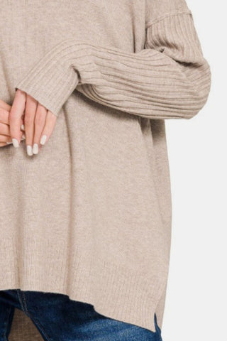 V-Neck Side Slit High-Low Sweater