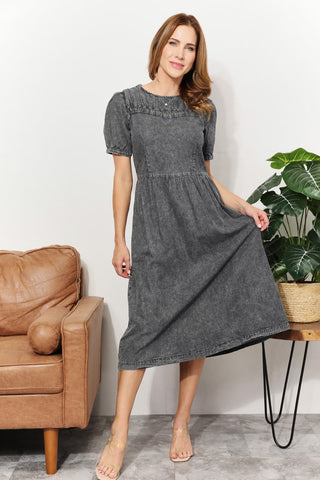 Size Washed Chambray Midi Dress