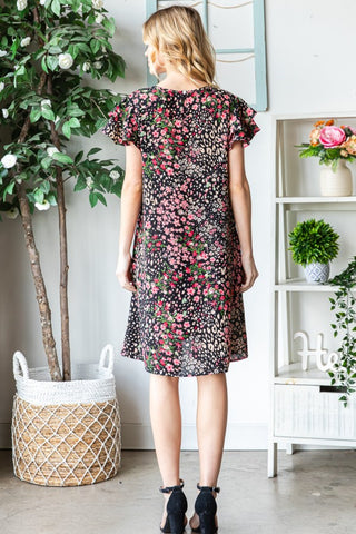 Full Size Printed Ruffled Short Sleeve Dress with Pockets