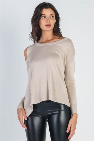 Cold Shoulder Long Sleeve Knit Top