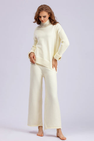 Basic Be High-Low Turtleneck Long Sleeve Top and Pants Sweater Set