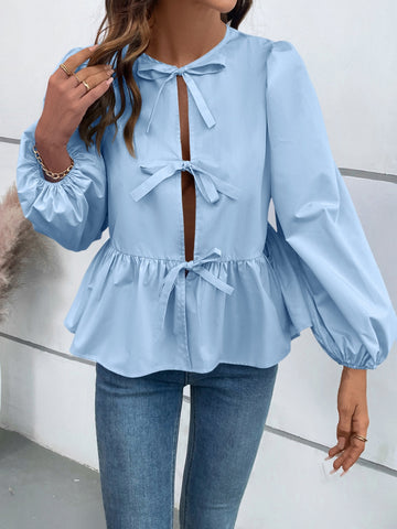 Peplus Tied Long Sleeve Blouse