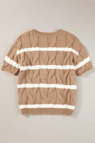 Striped Round Neck Short Sleeve Sweater