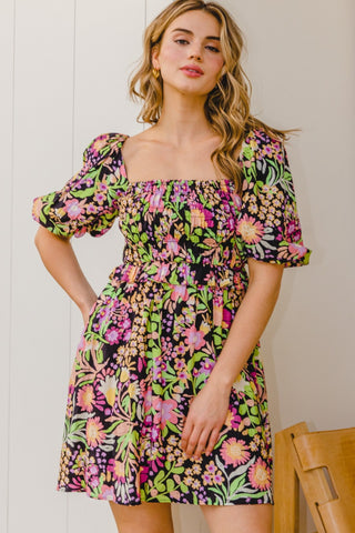 I Full Size Floral Tie-Back Mini Dress