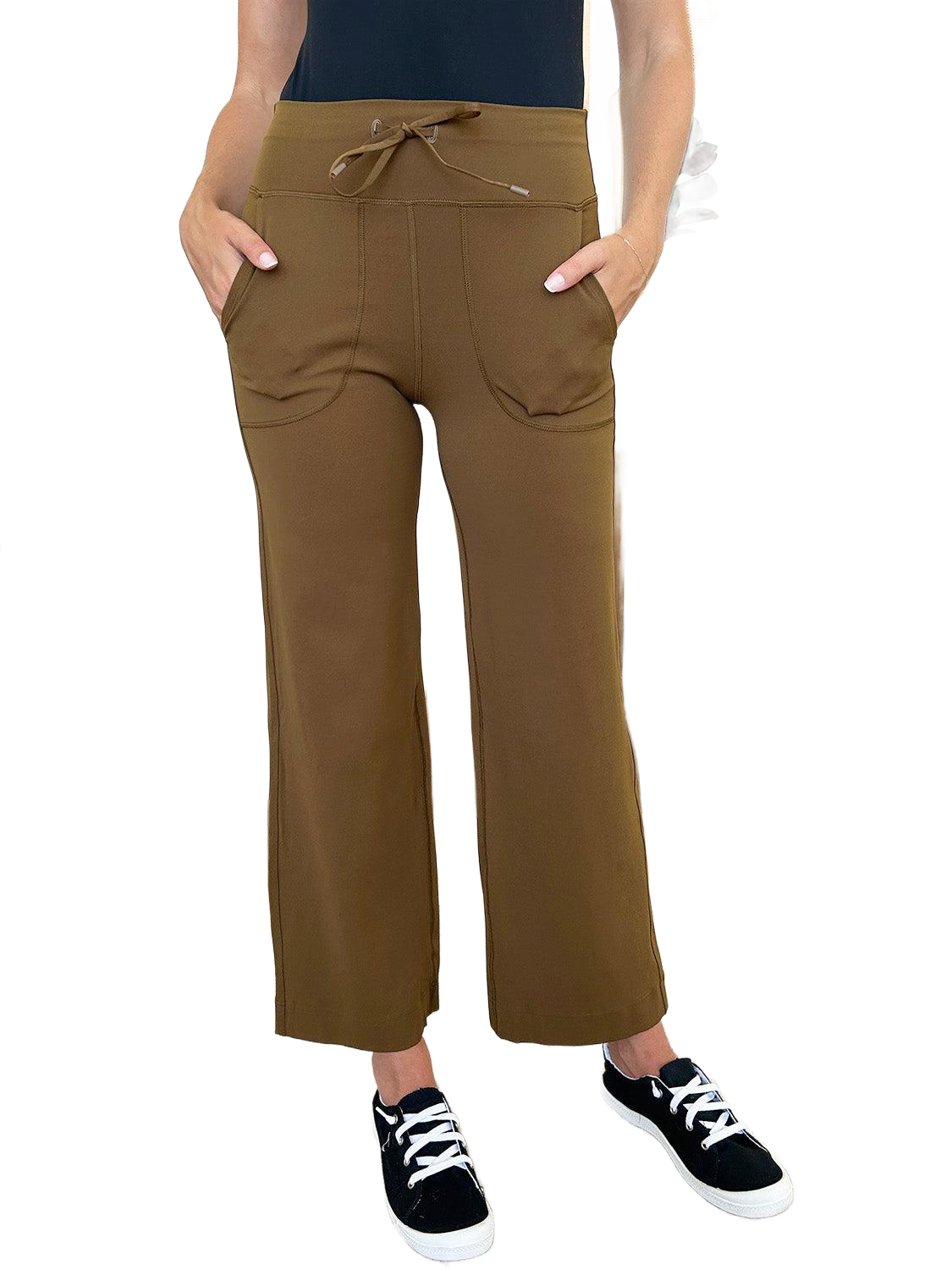 Drawstring Waist Wide Leg Sports Pants with Pockets