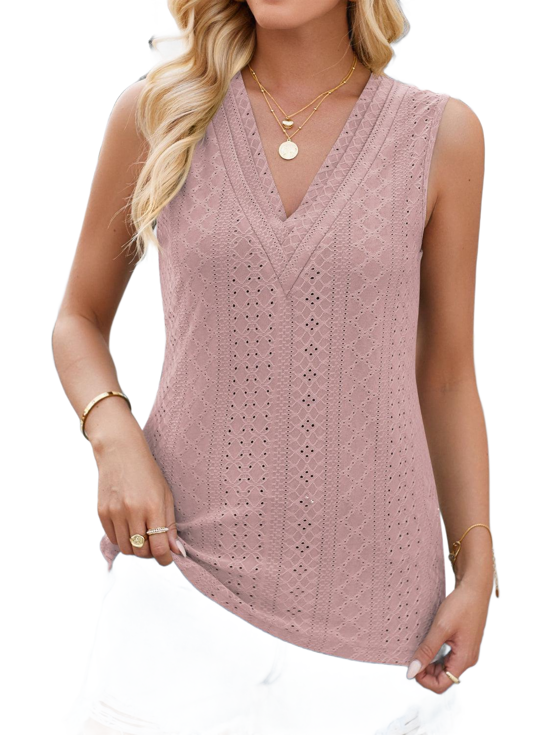 Eyelet V-Neck Tank