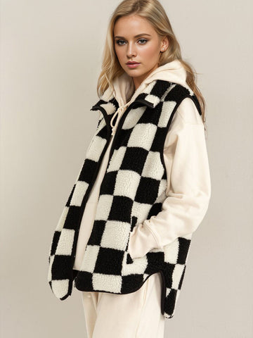 Full Size Zip Up Checkered Vest Cost