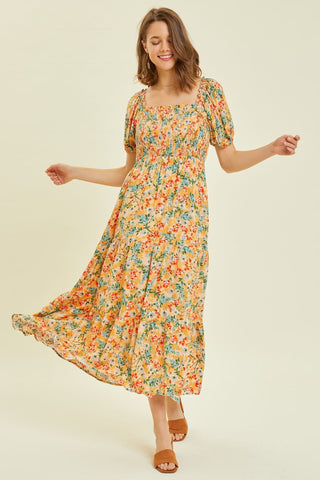 Full Size Floral Smocked Tiered Midi Dress